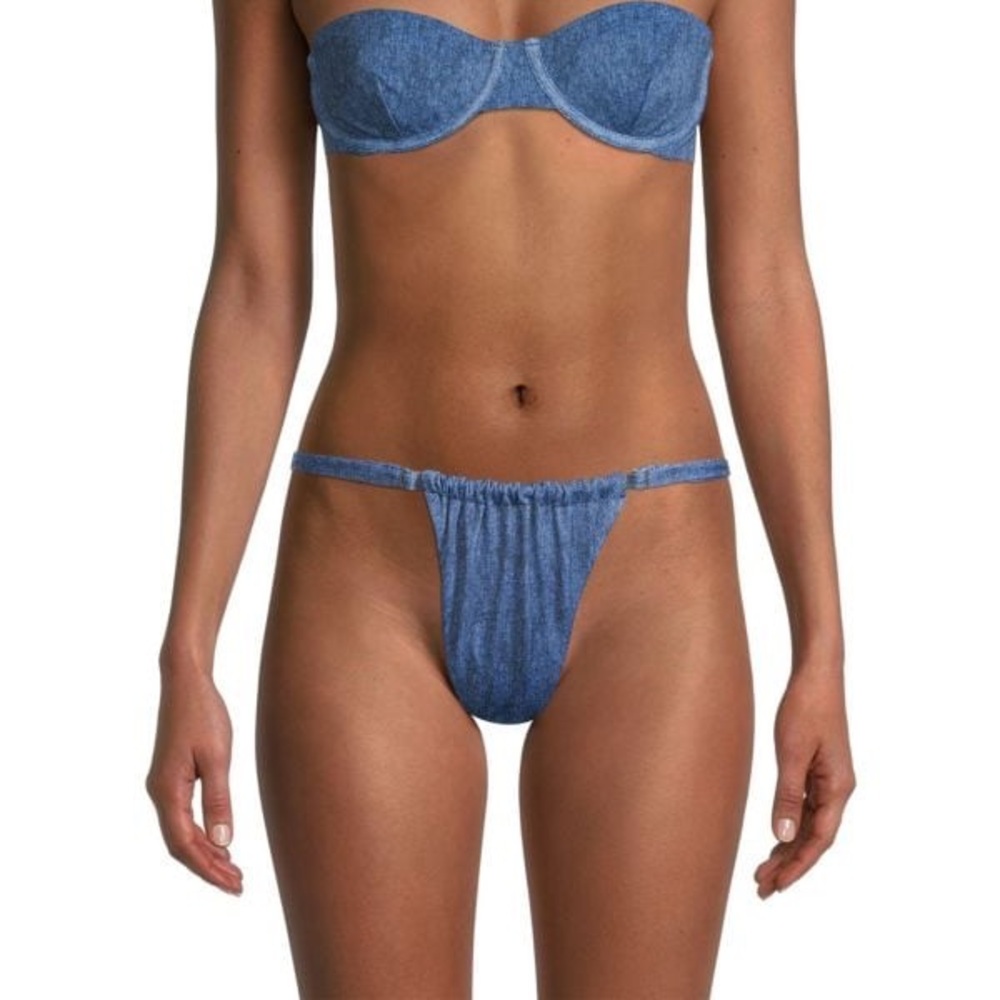 WeWoreWhat Denim Adjustable Ruched Swim Bottom